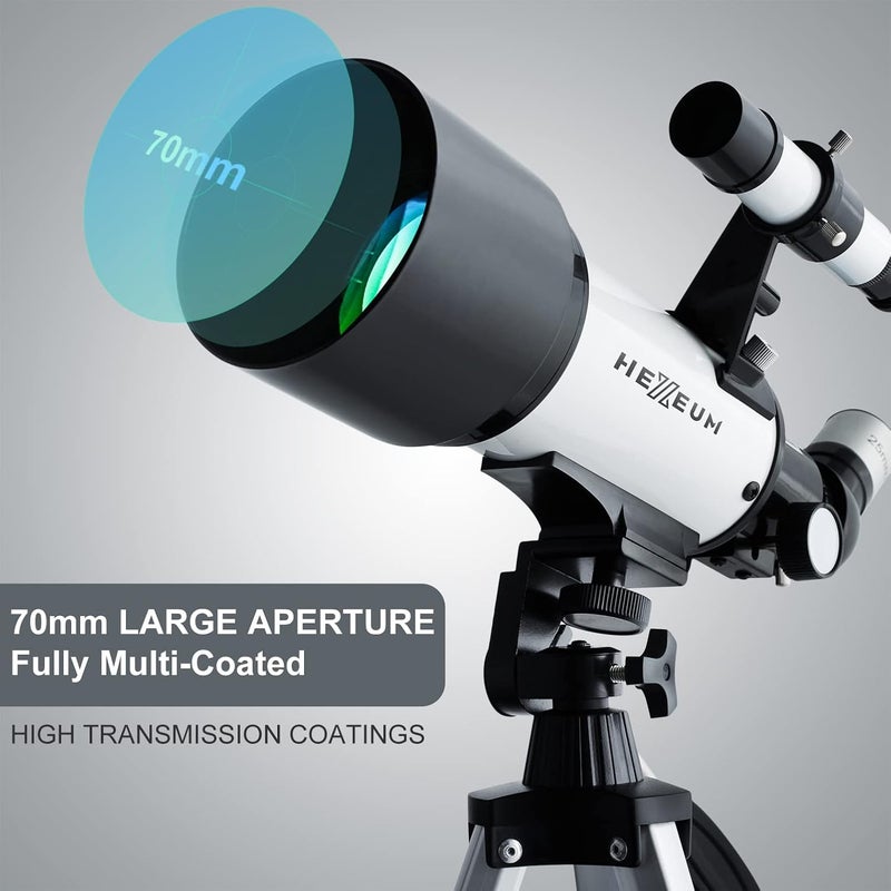 HEXEUM Telescope for Kids & Adults - 70mm Aperture 500mm AZ Mount Fully Multi-Coated Optics Astronomical refracting Portable Telescopes, with Tripod Phone Adapter, Carrying Bag, Remote Control White - Image 2